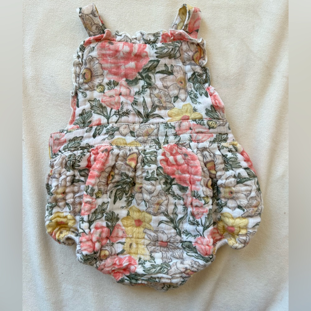 Angel Dear Floral Muslin One-Piece in White, Pink, Yellow, Green